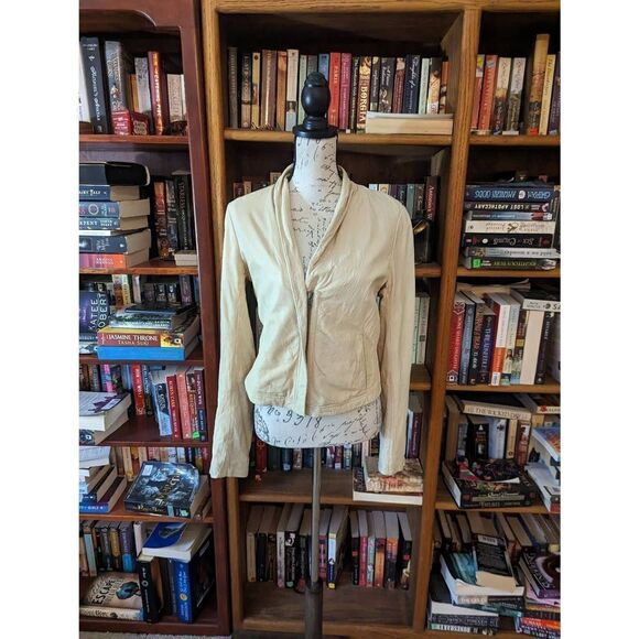 Theory ivory leather bomber style jacket off center zip sz xs - Picture 2 of 8